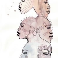 Image 3 of Original painting - "Masques du Nord Bénin : diversité des scarifications faciales 1" - 29,6x42 cm