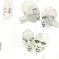 Image 3 of Original painting - "Masques du Nord Bénin : diversité des scarifications faciales 2" - 29,6x42cm