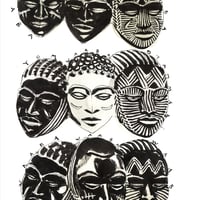 Image 2 of Original painting - "Masques du Nord Bénin : diversité des scarifications faciales 3" - 29,6x42 cm