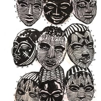 Image 3 of Original painting - "Masques du Nord Bénin : diversité des scarifications faciales 3" - 29,6x42 cm