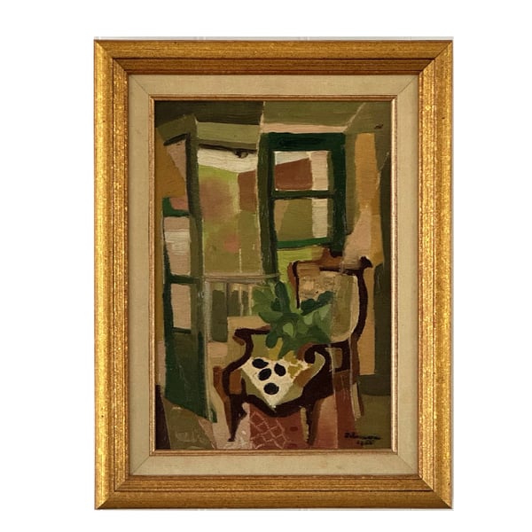 Image of 1955, French Oil Painting, Cubist Interior