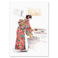 Image 1 of Original painting - "Ablutions de purification à l'entrée d'un temple shinto" - Japon - 25x34,5 cm