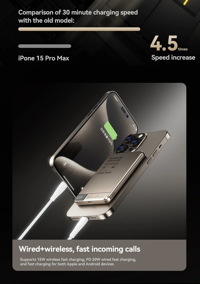 MSL Ultra-Thin Magnetic Power Bank - 5000mAh Wireless Fast Charger