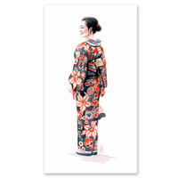 Image 1 of Original painting - "Jeune femme en kimono du dimanche" - Japon - 25x34,5 cm