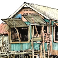 Image 3 of Aquarelle originale - "Cabanes de pêcheurs au village lacustre de Ganvié" - Bénin - 30,5x40,5 cm