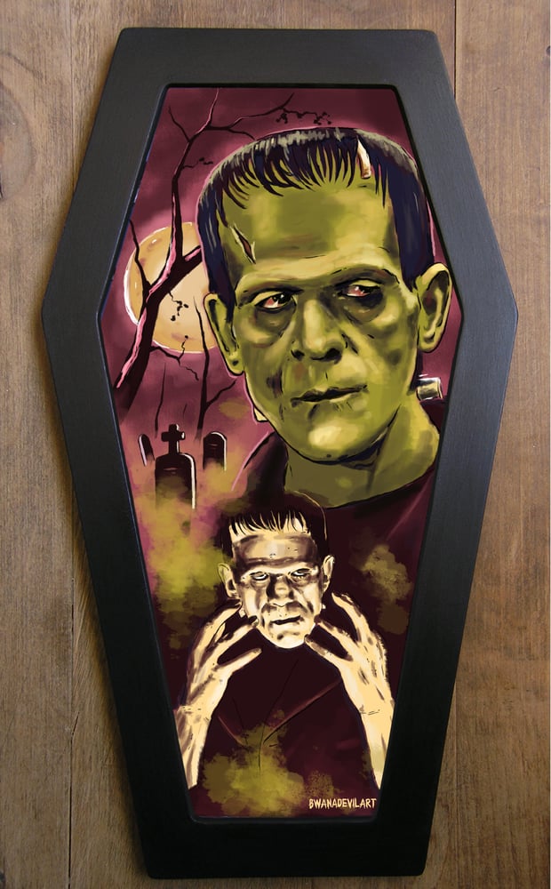 Image of Frankenstein Monster Coffin Framed Art 