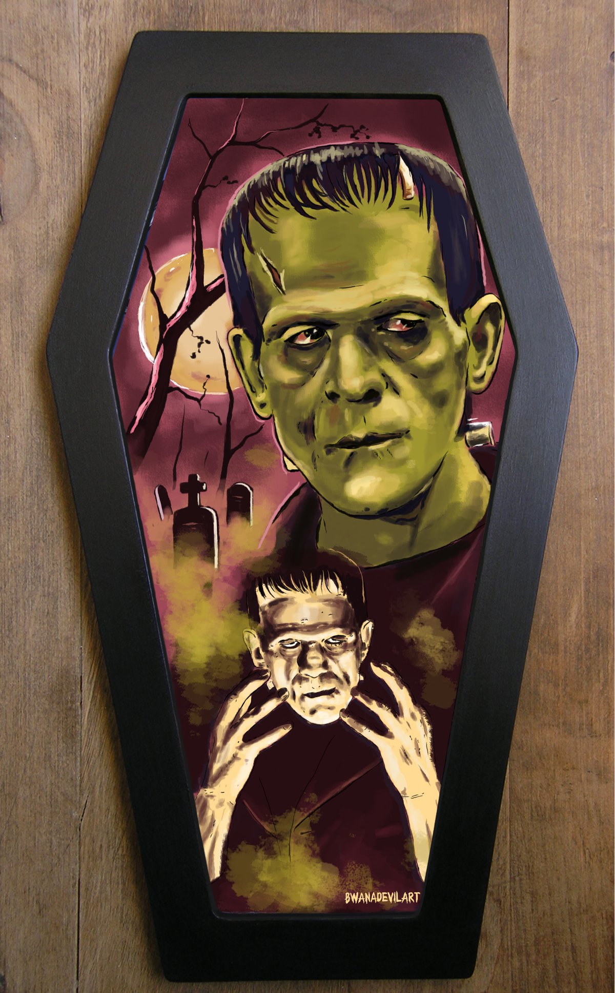 Image of Frankenstein Monster Coffin Framed Art 