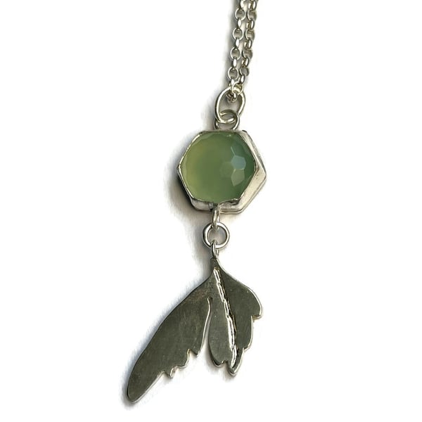 Image of Green honeycomb chalcedony buttercup leaf pendant