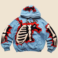 Image 1 of REWORKED NIKE CRACKY 3 LAYERED 3D PUFF SKELETON HOODIE SIZE MEDIUM BOXY