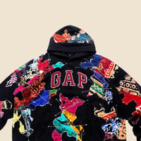 Image 4 of REWORKED GAP INDONESIAN BATIK PATCHWORK FLEECE HOODIE SIZE XL