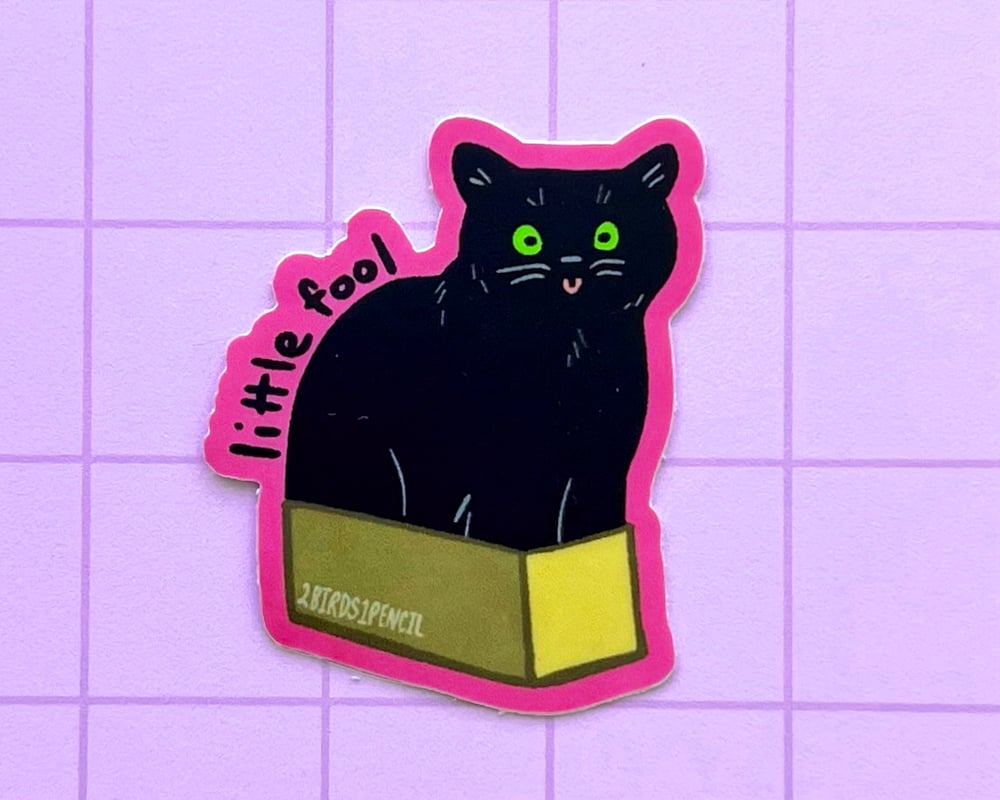 Image of Little fool cat mini vinyl sticker