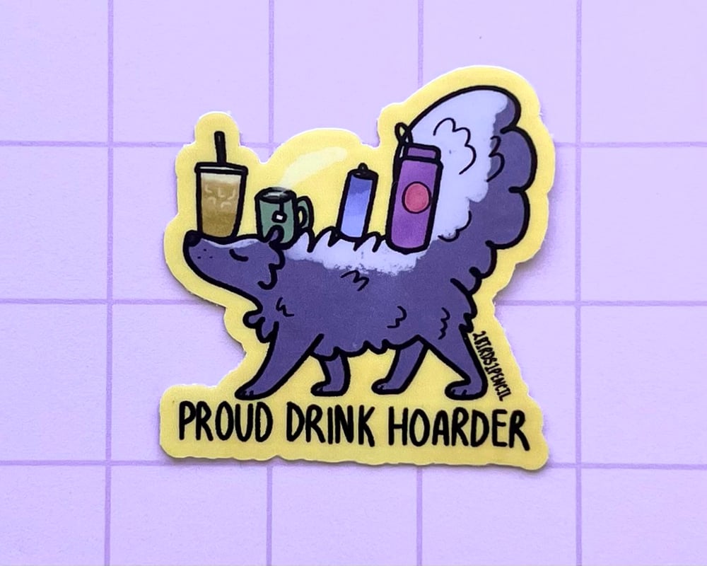 Image of Drink hoarder skunk mini vinyl sticker
