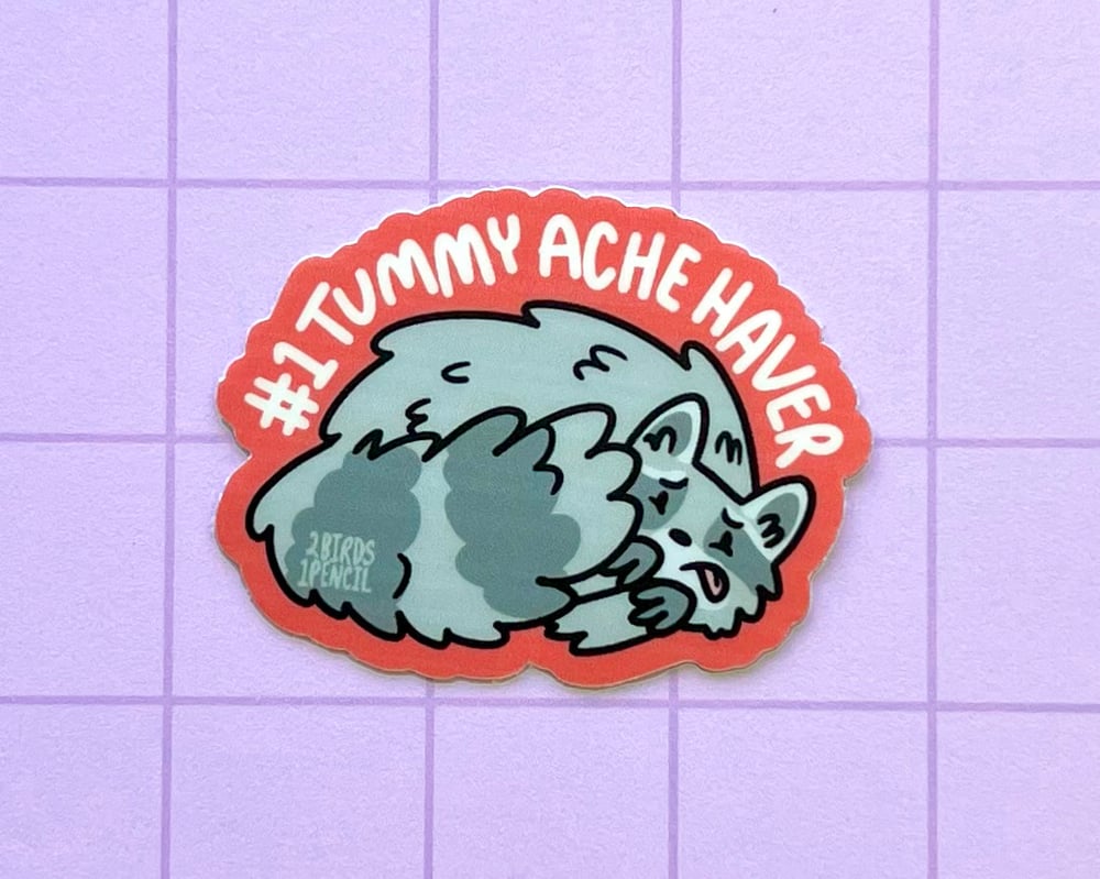 Image of Tummy ache haver raccoon mini vinyl sticker
