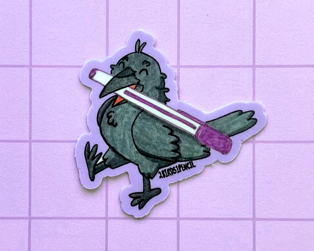 Image of Crow with a gel pen mini vinyl sticker