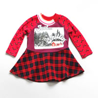 just chillin' snowy cabin winter plaid red 2T long sleeve courtneycourtney dress cozy