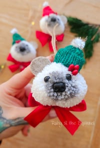 Image 1 of Mini Polar bear decoration (green right)