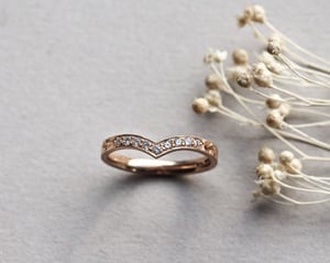 Image of 18ct rose gold white diamond set wishbone ring