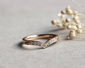 Image of 18ct rose gold white diamond set wishbone ring