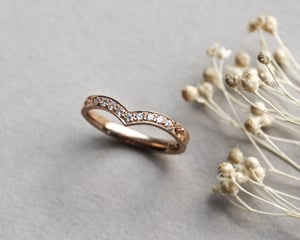 Image of 18ct rose gold white diamond set wishbone ring