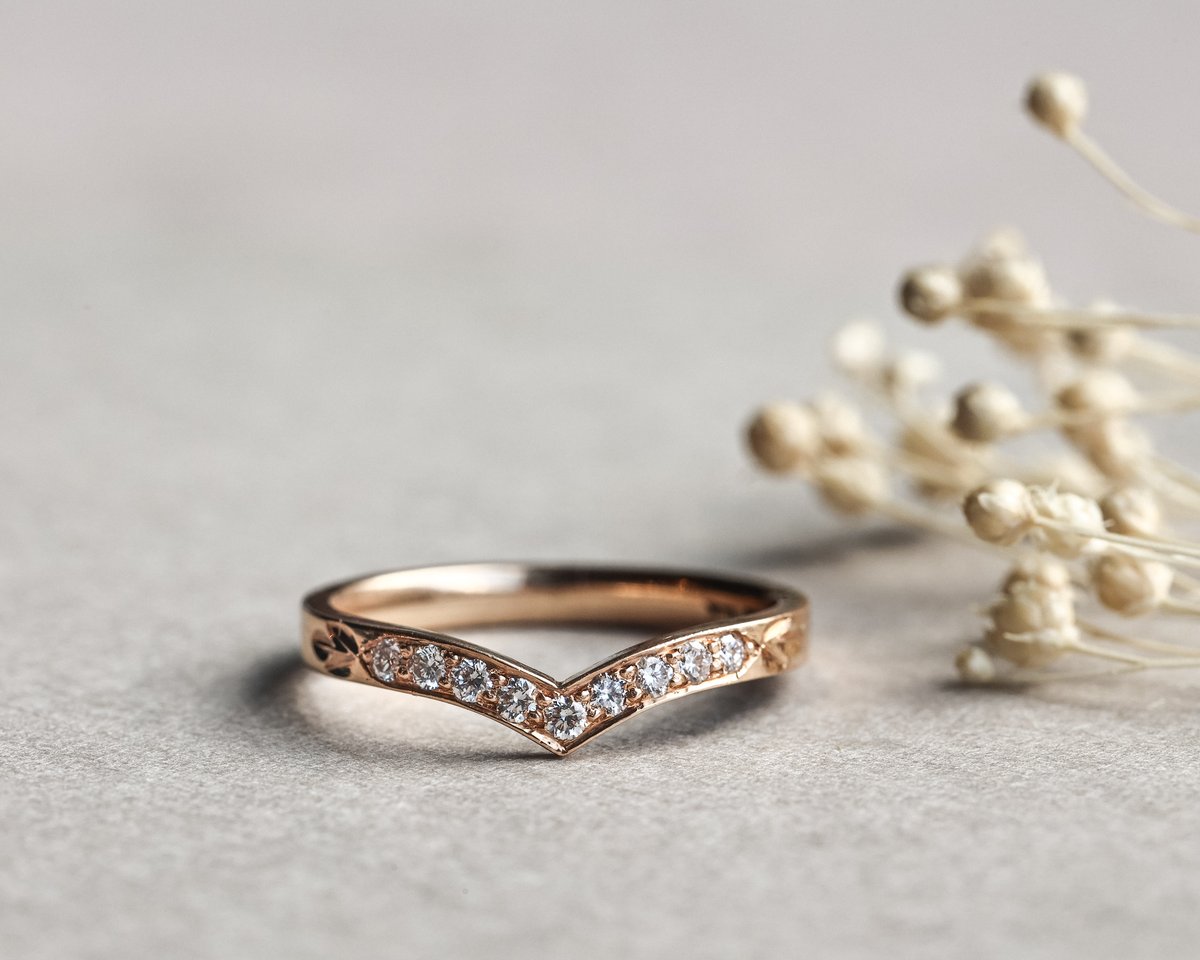 Image of 18ct rose gold white diamond set wishbone ring