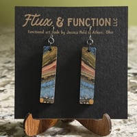 Image 1 of Wood Dangle Rectangle Earrings with Poured Paint Detail #110