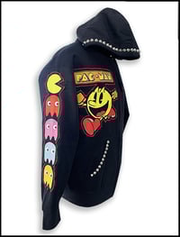 Image 5 of Pac Man Custom Frankenstitched and hand studded Hoodie Size Large