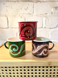 Enamel Espresso Cups With Traditional Scrollwork