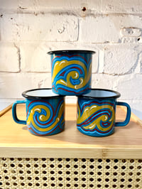 Teal Enamel Mug With Traditonal Scrollwork 