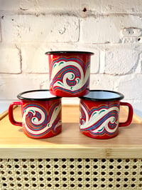 Red Enamel Mug With Traditional Scrollwork 