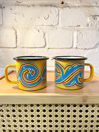 Yellow/Blue Enamel Mug With Traditional Scrollwork