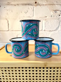 Blue/Teal Enamel Mug With Traditional Scrollwork