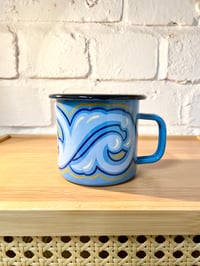 Blue/Yellow Enamel Mug With Traditional Scrolls