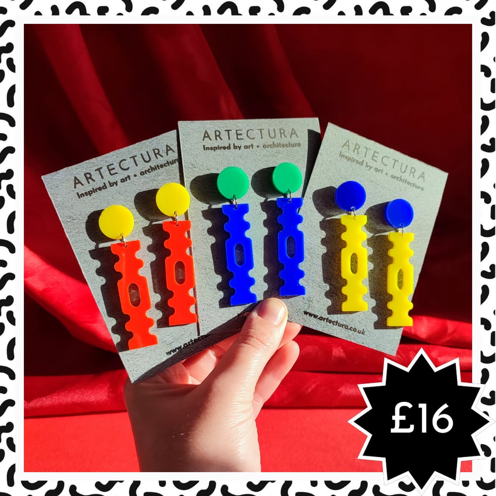 Image of SPECIAL OFFER - Colourful Columns / Christmas Cracker Architectural Acrylic Earrings