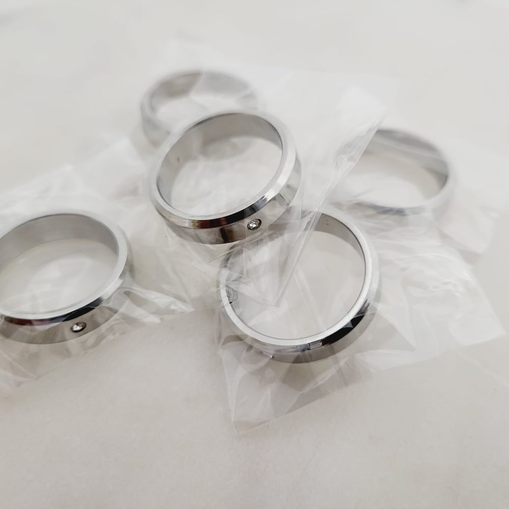 Image of Laser Engravable Steel Rings with Crystal stone for Necklace - Steel Silver Color