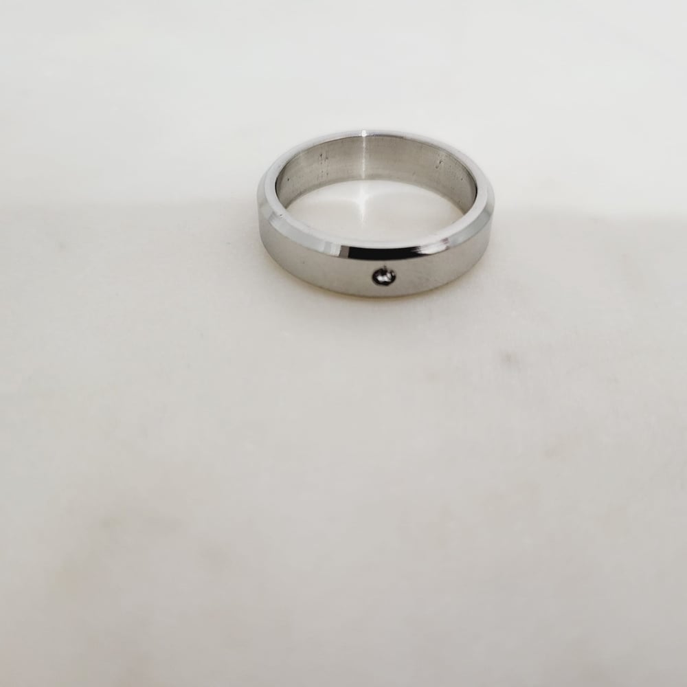 Image of Laser Engravable Steel Rings with Crystal stone for Necklace - Steel Silver Color