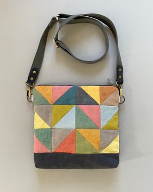 Image of Patchwork 1, shoulder bag with plant-dyed panels and crossbody strap