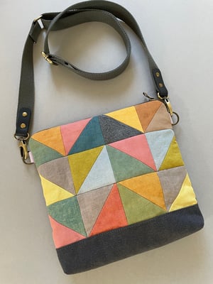 Image of Patchwork 1, shoulder bag with plant-dyed panels and crossbody strap