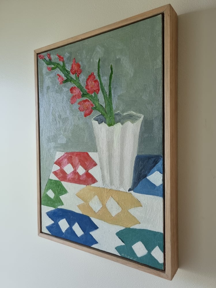 Image of Red Gladioli, Vintage Quilt