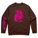 Image of 'LIGHTS OUT' - CREW SWEATSHIRT - CHOCOLATE / NEON PINK 