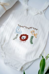 Image 3 of Jungle Pals | White | Baby Unisex Gift Hamper with Cotton Romper and Swaddle 