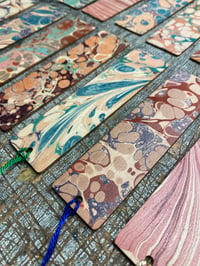 Image 2 of Small one-of-a-kind wooden hand marbled bookmarks with tassel 