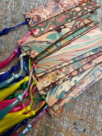 Image 4 of Small one-of-a-kind wooden hand marbled bookmarks with tassel 