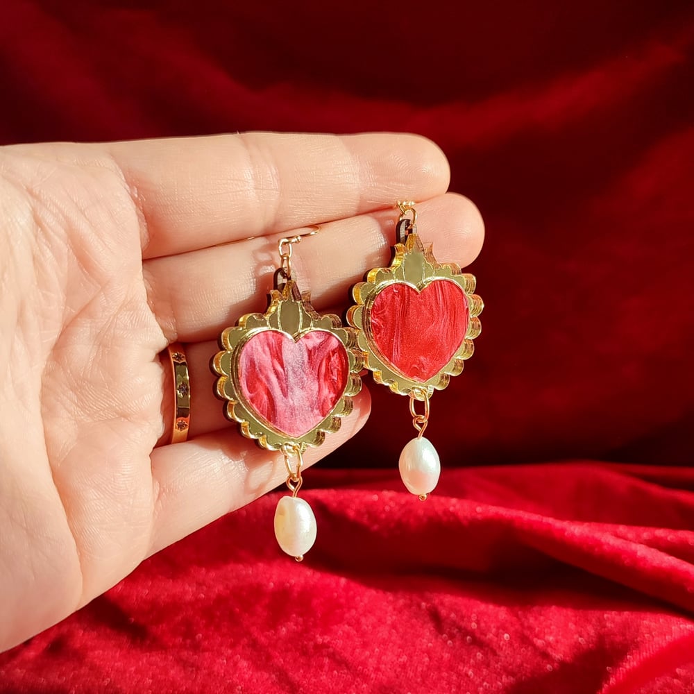 Image of Sacred Heart Freshwater Pearl Drop Earrings