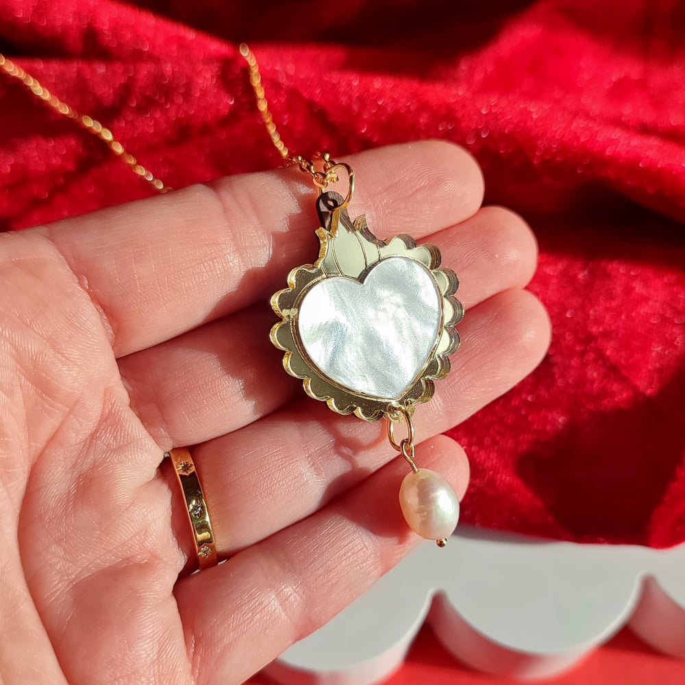 Image of Sacred Heart Freshwater Pearl Drop Earrings