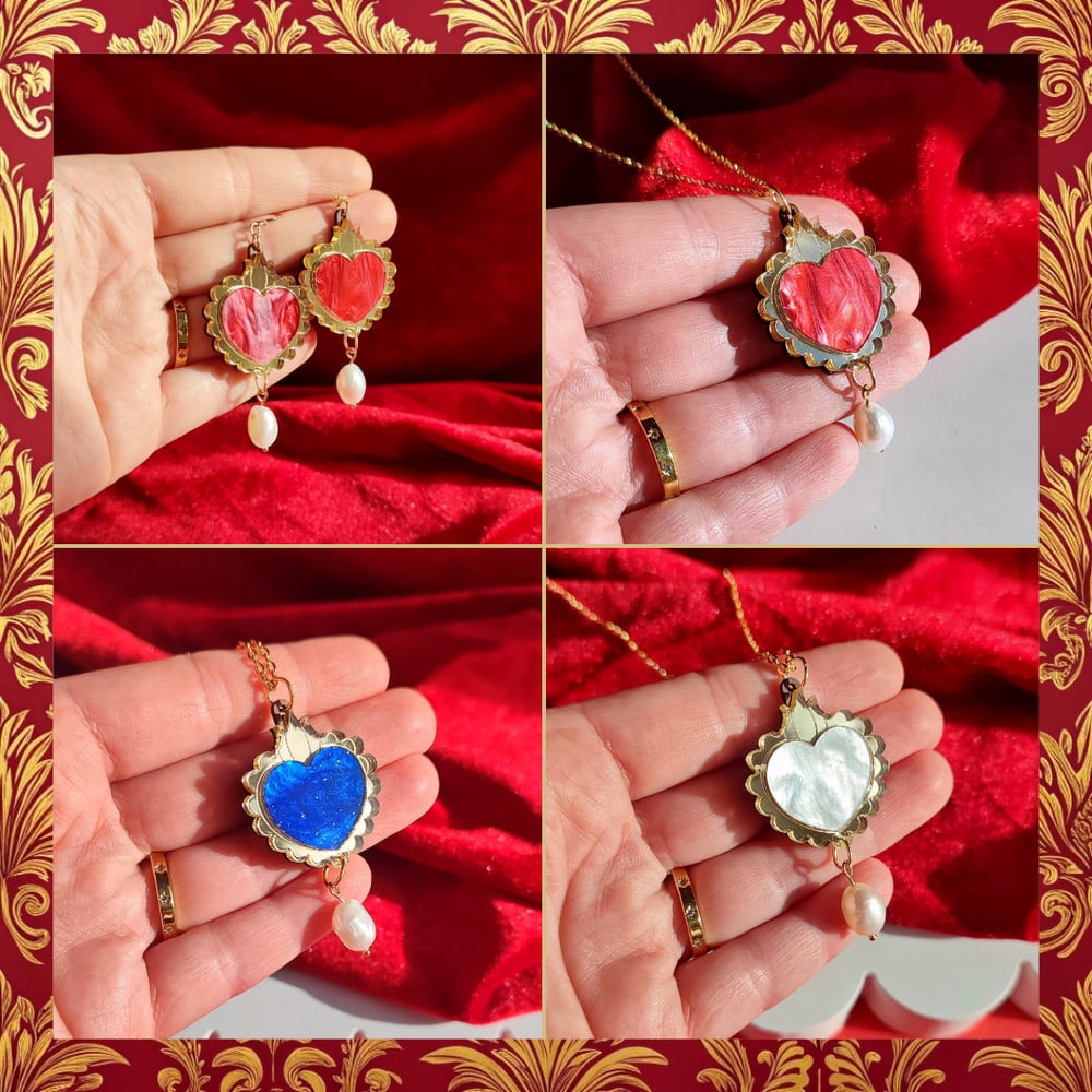 Image of Sacred Heart Freshwater Pearl Drop Earrings