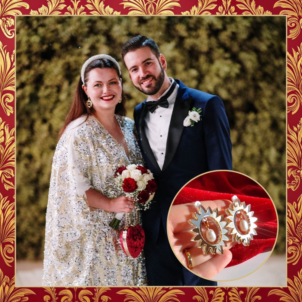 Image of Reversible Sacred Sun Statement Earrings with Freshwater Pearls
