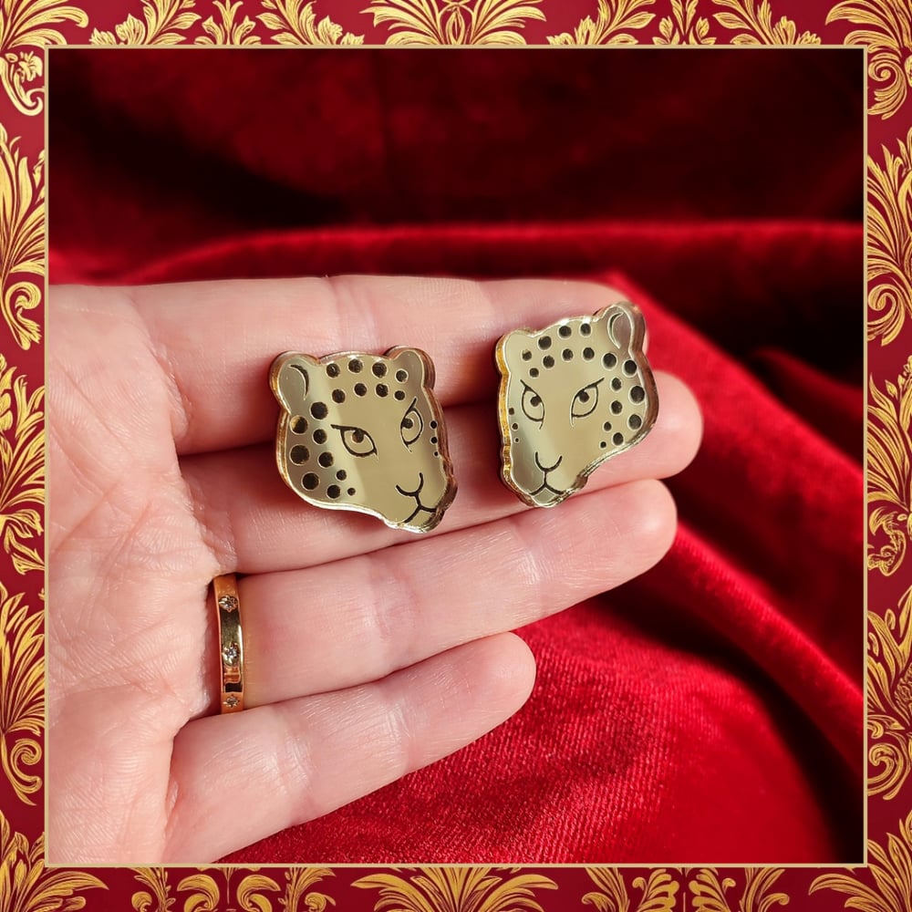 Image of Byzantine Gold Gattopardo Studs / Leopard Head Earrings