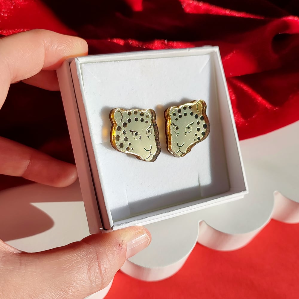 Image of Byzantine Gold Gattopardo Studs / Leopard Head Earrings