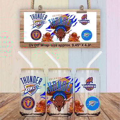 Image of OKC Thunder Basketball Single Sided Uv Dtf Wrap W0573