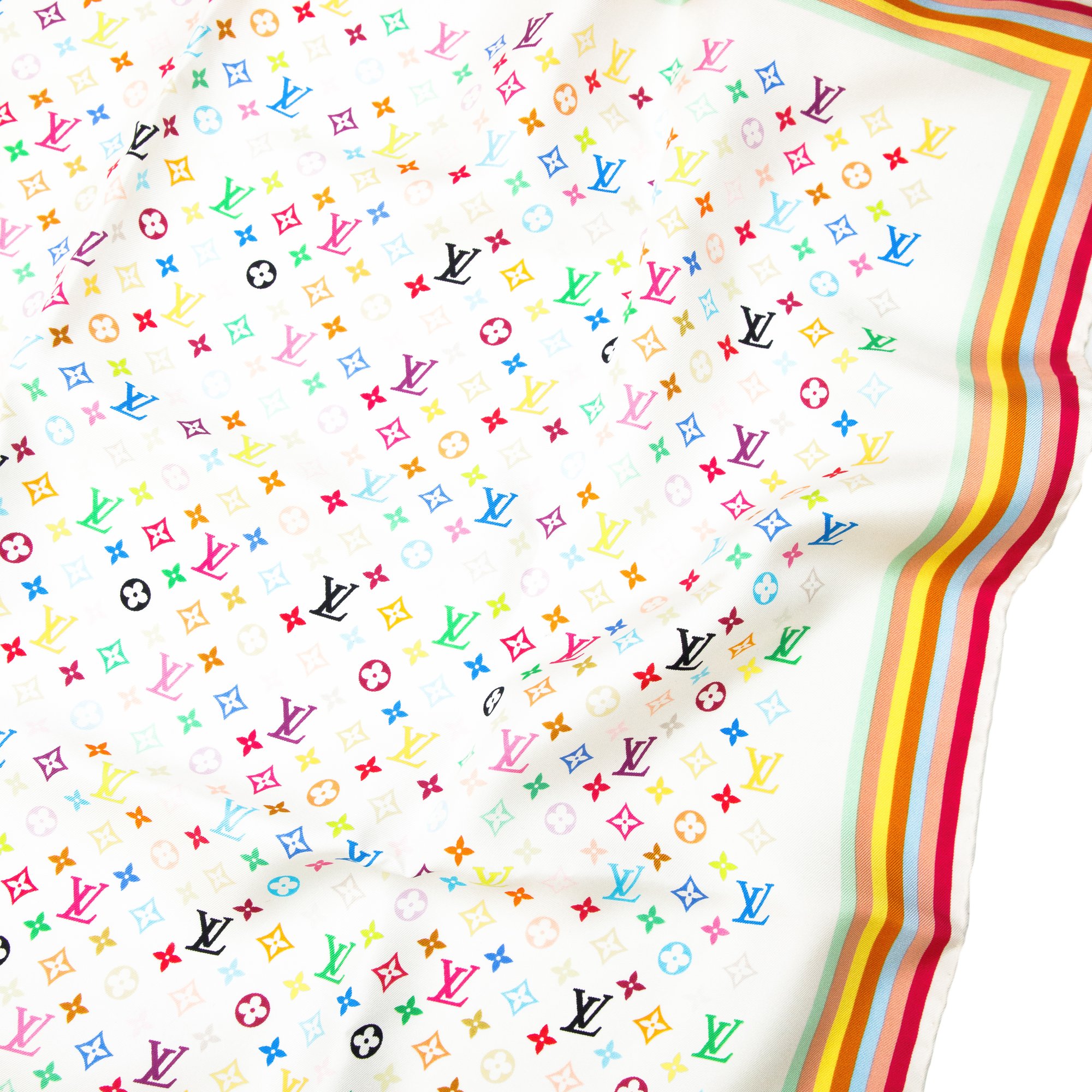 Image of Louis Vuitton Murakami White Monogram Silk Scarf